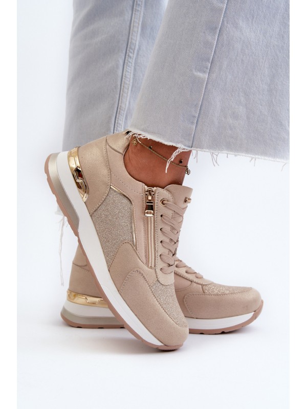 Women's Sneakers with Sequins and Zipper INBLU IN000365 Beige