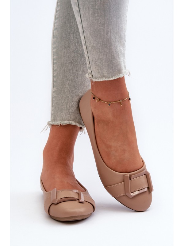 Ballerinas With Strap And Ornament Eco Leather Dark Beige Cadwenla