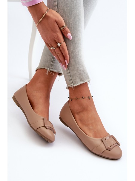 Ballerinas With Strap And Ornament Eco Leather Dark Beige Cadwenla