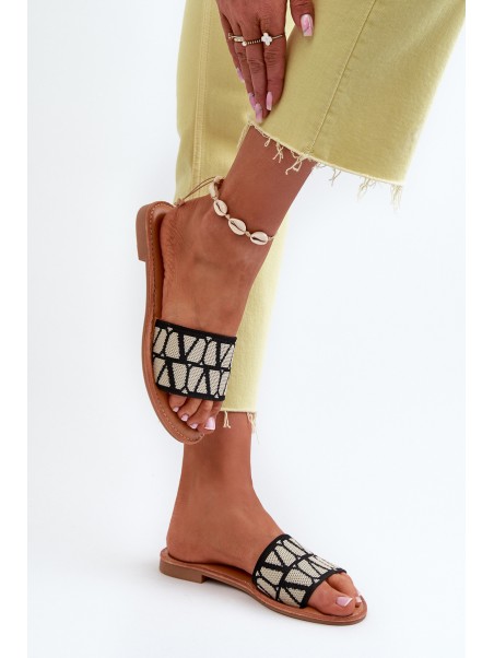 Women's Black Flat Sandals Traivea
