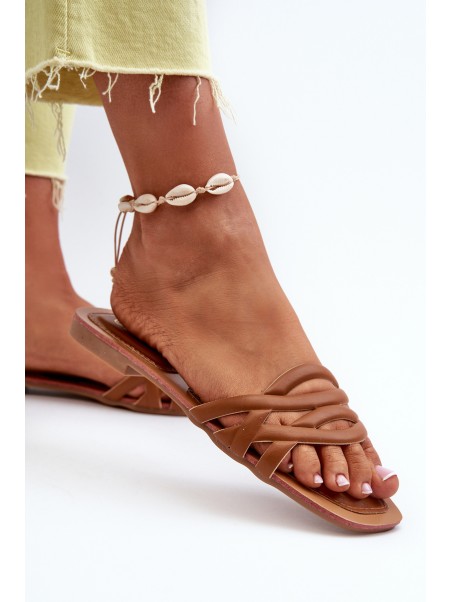 Women's Eco Leather Flat Heel Sandals Brown Moldela