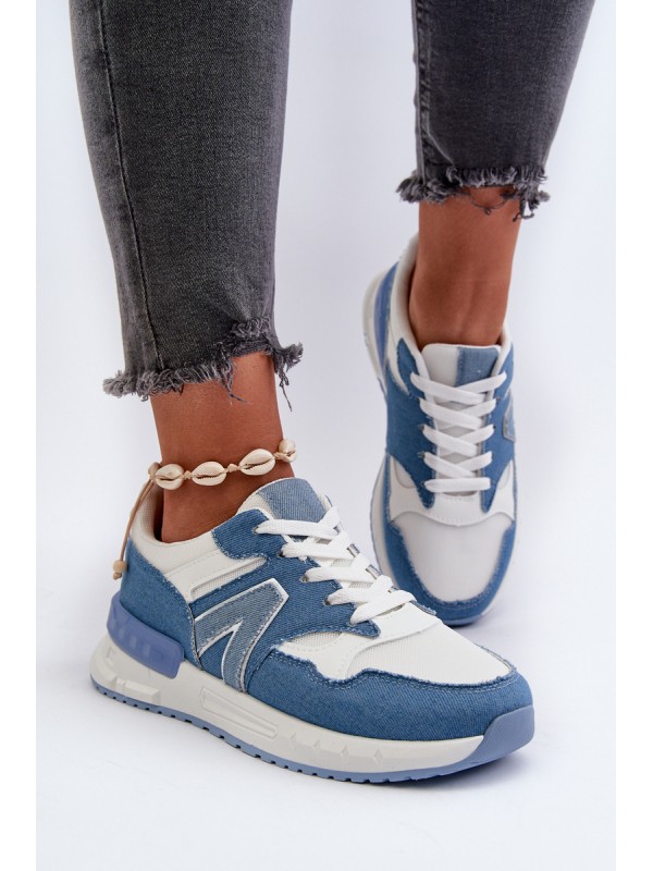 Women's Blue Faux Leather Jeans Sneakers Vinelli