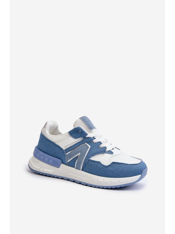 Women's Blue Faux Leather Jeans Sneakers Vinelli