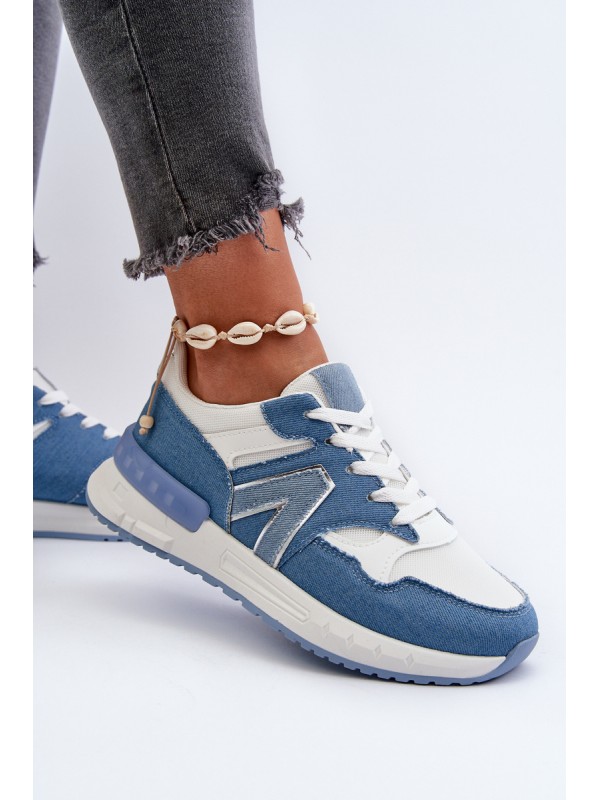 Women's Blue Faux Leather Jeans Sneakers Vinelli