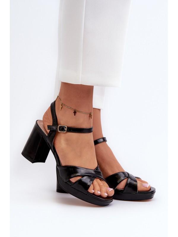 Women's High Heel Chunky Sandals Eco Leather Black Jatine