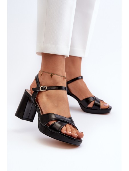 Women's High Heel Chunky Sandals Eco Leather Black Jatine