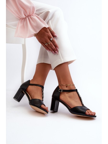 Women's Sandals with High Heel and Decorative Eco Leather Strap Black Triavera