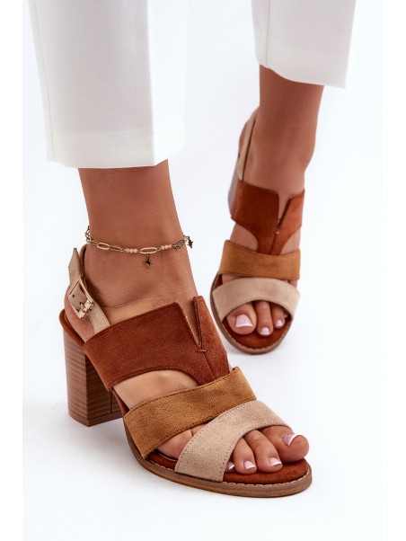 Women's sandals in faux suede on a block heel brown Qutima