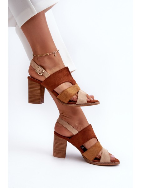 Women's sandals in faux suede on a block heel brown Qutima