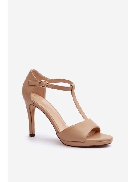 Women's High Heel Sandals in Beige Eco Leather Obdaria