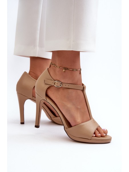 Women's High Heel Sandals in Beige Eco Leather Obdaria