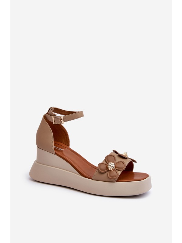 Women's Platform and Wedge Sandals with Flowers Beige Foviana