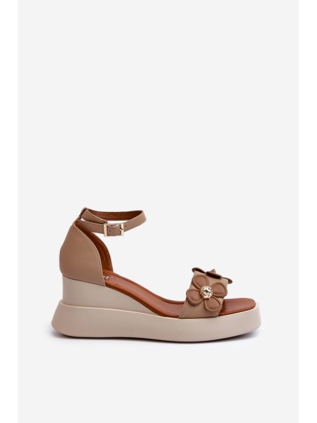 Women's Platform and Wedge Sandals with Flowers Beige Foviana