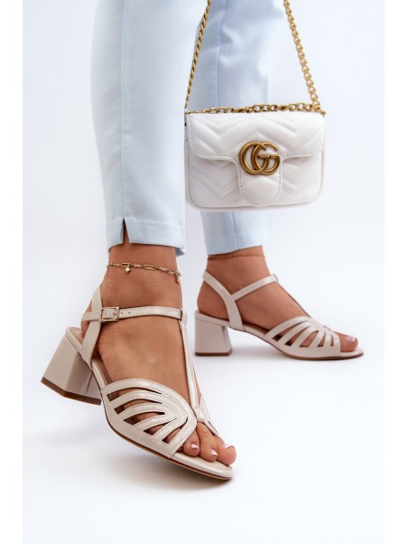 Beige Glossy Women's Sandals with Heels Sergio Leone SK880