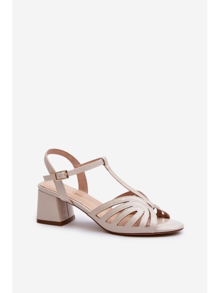 Beige Glossy Women's Sandals with Heels Sergio Leone SK880