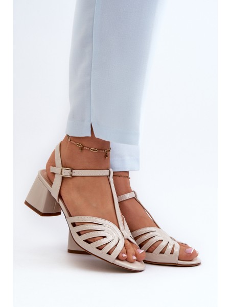 Beige Glossy Women's Sandals with Heels Sergio Leone SK880