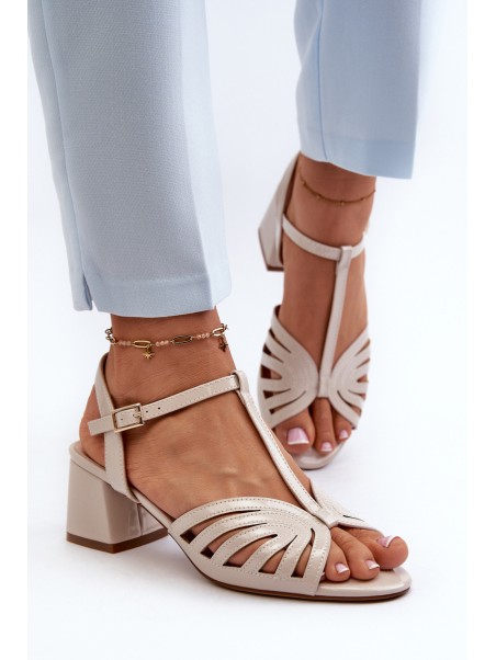 Beige Glossy Women's Sandals with Heels Sergio Leone SK880