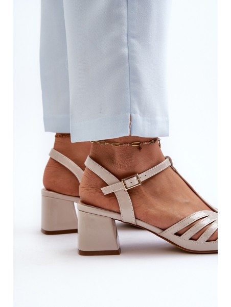 Beige Glossy Women's Sandals with Heels Sergio Leone SK880