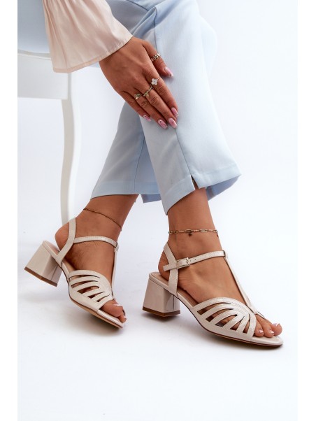 Beige Glossy Women's Sandals with Heels Sergio Leone SK880