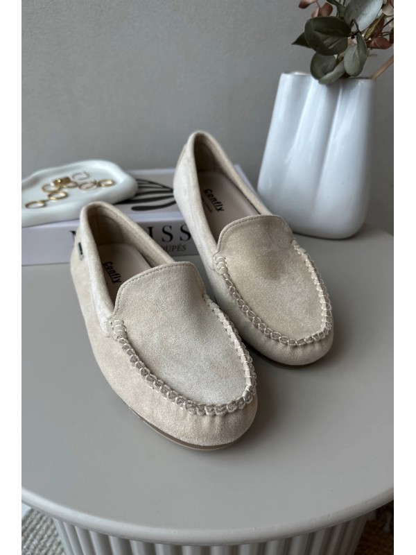 Women's Beige Faux Suede Moccasins Amrutia