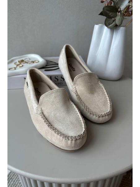Women's Beige Faux Suede Moccasins Amrutia