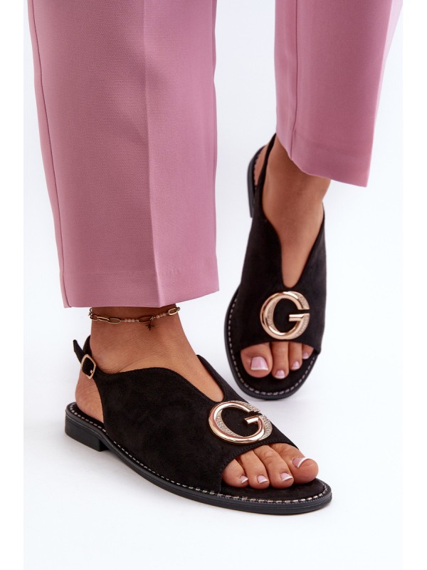 Elegant Women's Sandals with Eco Suede Decoration S.Barski KV27-058 Black