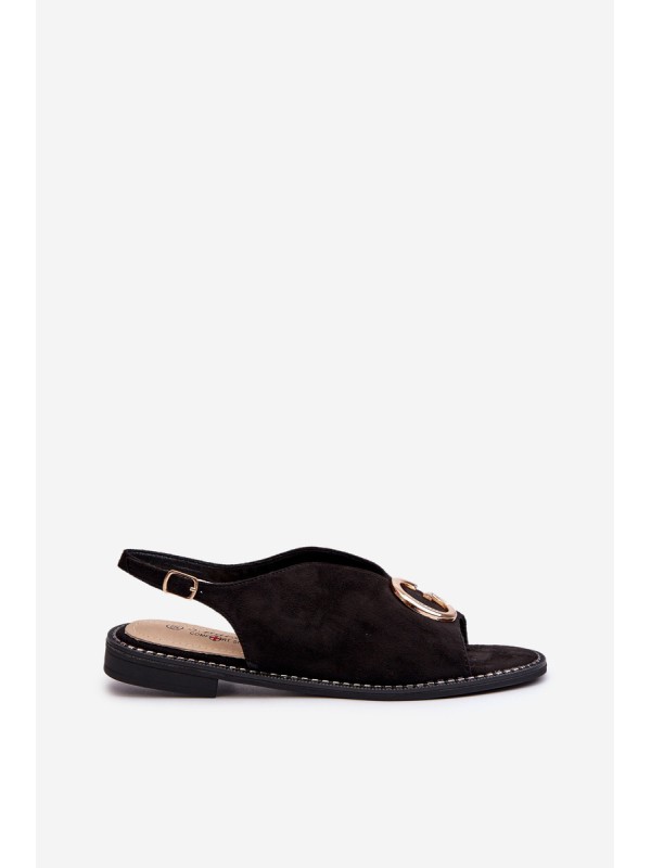 Elegant Women's Sandals with Eco Suede Decoration S.Barski KV27-058 Black