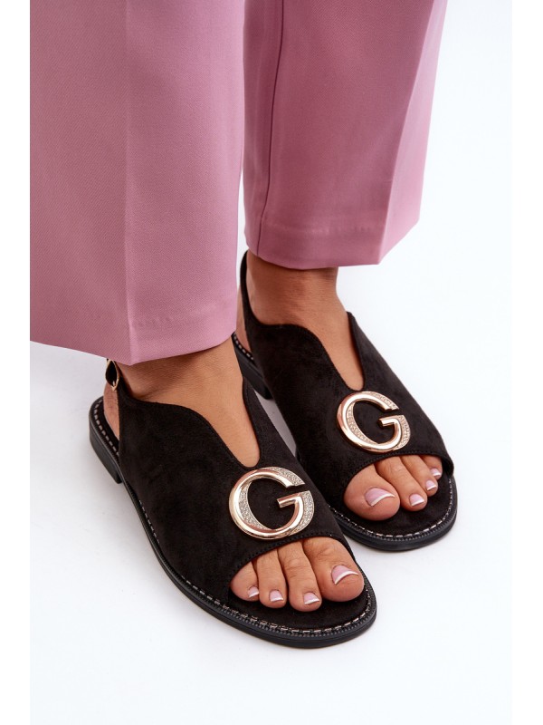 Elegant Women's Sandals with Eco Suede Decoration S.Barski KV27-058 Black