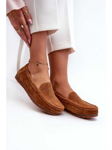 Women's Suede Moccasins Camel S.Barski LR755