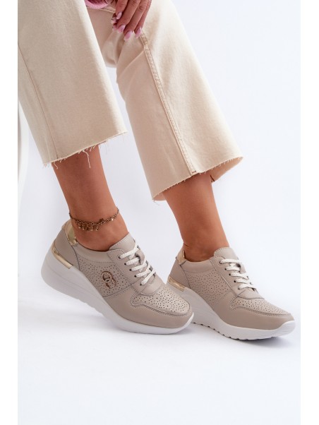 Women's Leather Sneakers with Wedge Sole Beige S.Barski LR810
