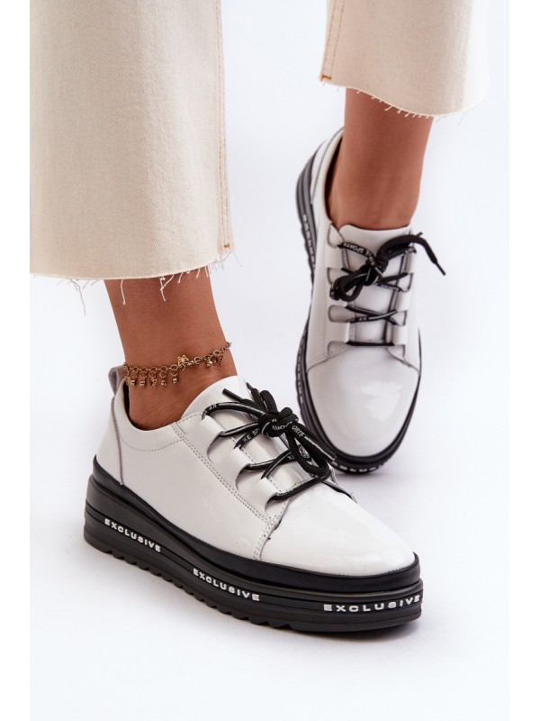 White Platform Sneakers with Glossy Finish S.Barski LR592B