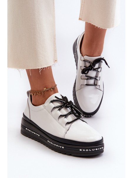 White Platform Sneakers with Glossy Finish S.Barski LR592B
