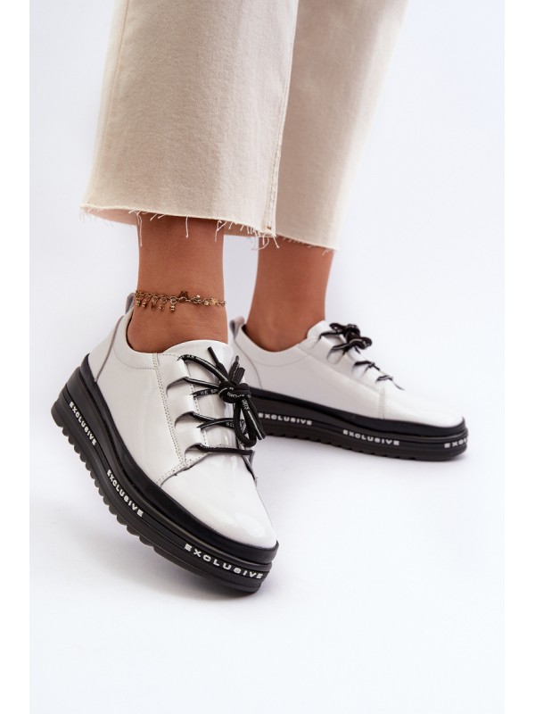 White Platform Sneakers with Glossy Finish S.Barski LR592B
