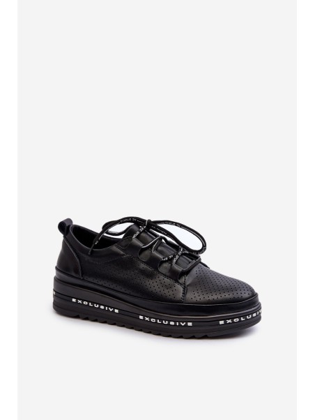 Women's Leather Platform Loafers S.Barski LR769A Black