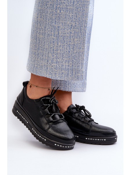 Women's Leather Platform Loafers S.Barski LR769A Black
