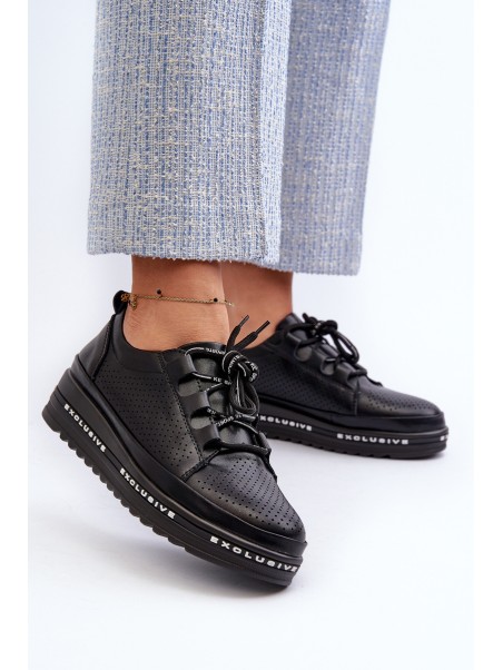 Women's Leather Platform Loafers S.Barski LR769A Black