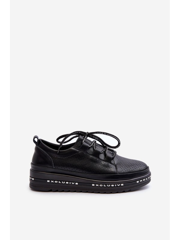Women's Leather Platform Loafers S.Barski LR769A Black