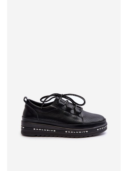 Women's Leather Platform Loafers S.Barski LR769A Black
