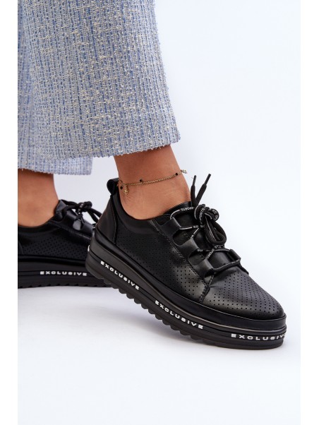 Women's Leather Platform Loafers S.Barski LR769A Black