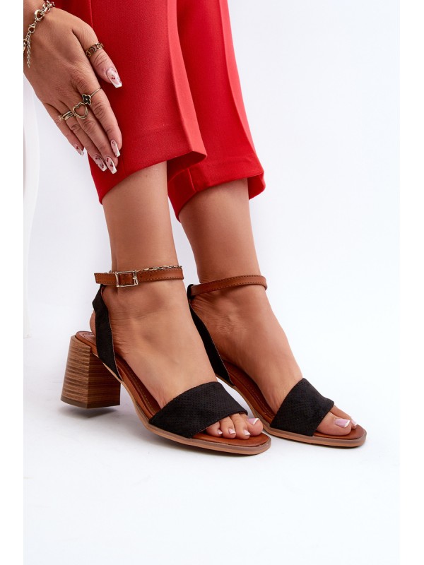Women's Black Faux Suede Heeled Sandals by Ronvia