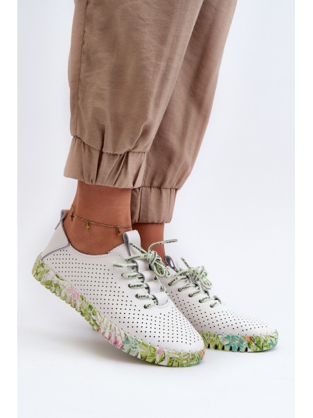 Women's White Genuine Leather Lace-up Shoes Farnalea