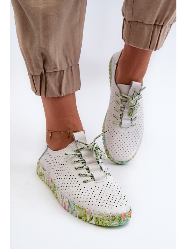 Women's White Genuine Leather Lace-up Shoes Farnalea