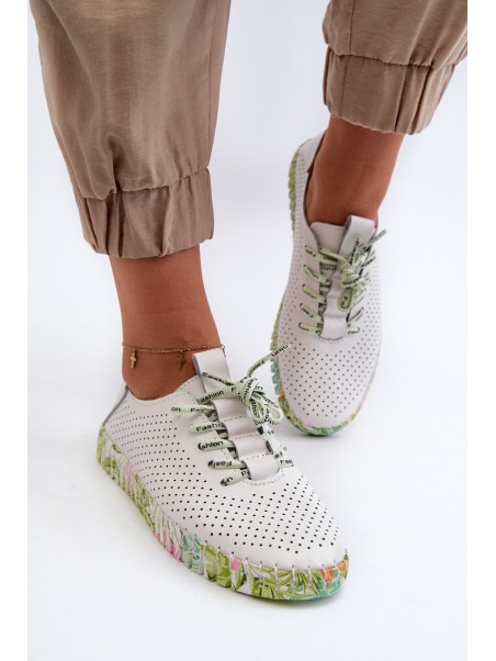 Women's White Genuine Leather Lace-up Shoes Farnalea