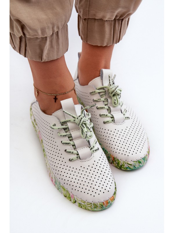 Women's White Genuine Leather Lace-up Shoes Farnalea