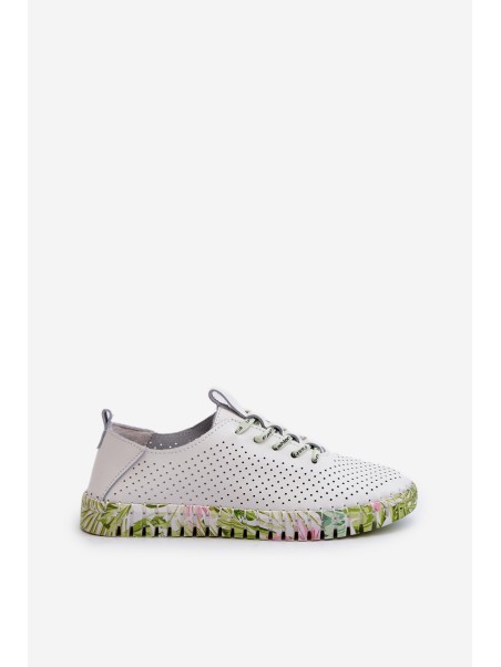 Women's White Genuine Leather Lace-up Shoes Farnalea