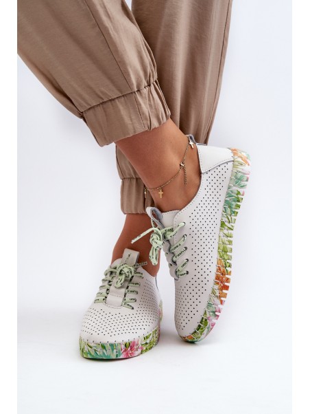 Women's White Genuine Leather Lace-up Shoes Farnalea