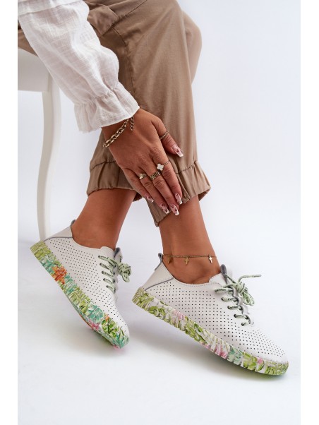 Women's White Genuine Leather Lace-up Shoes Farnalea