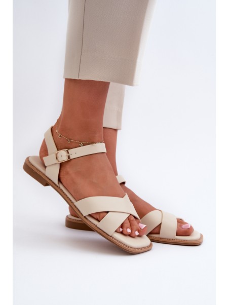 Flat Women's Sandals Made of Eco Leather S.Barski KV27-003 Beige