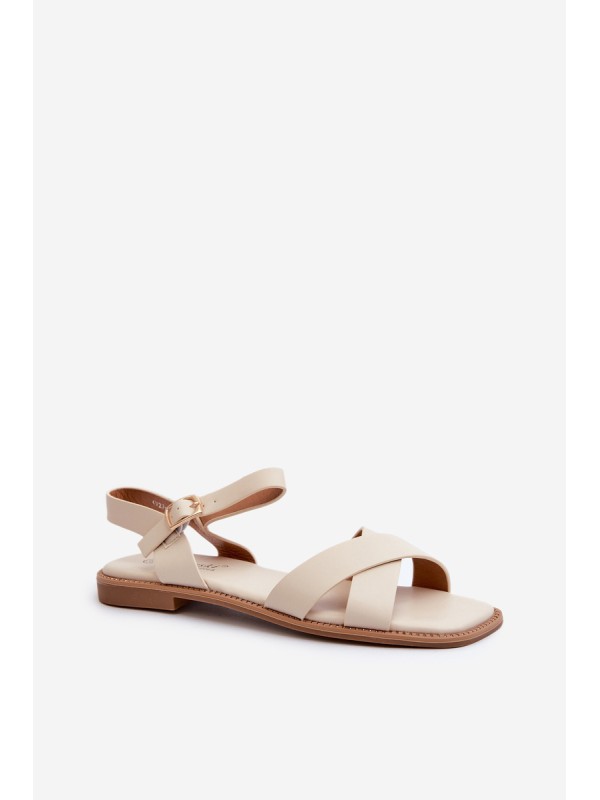 Flat Women's Sandals Made of Eco Leather S.Barski KV27-003 Beige