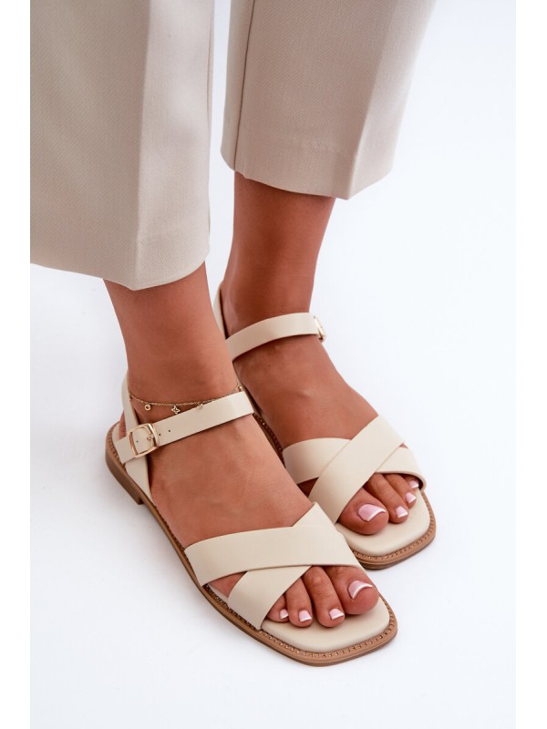 Flat Women's Sandals Made of Eco Leather S.Barski KV27-003 Beige